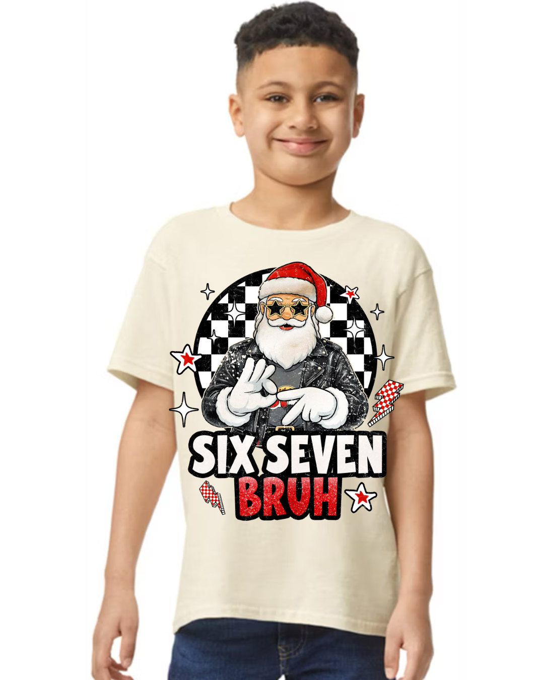 “Six Seven Bruh” Kids Christmas T-Shirt | Cool Santa Holiday Tee