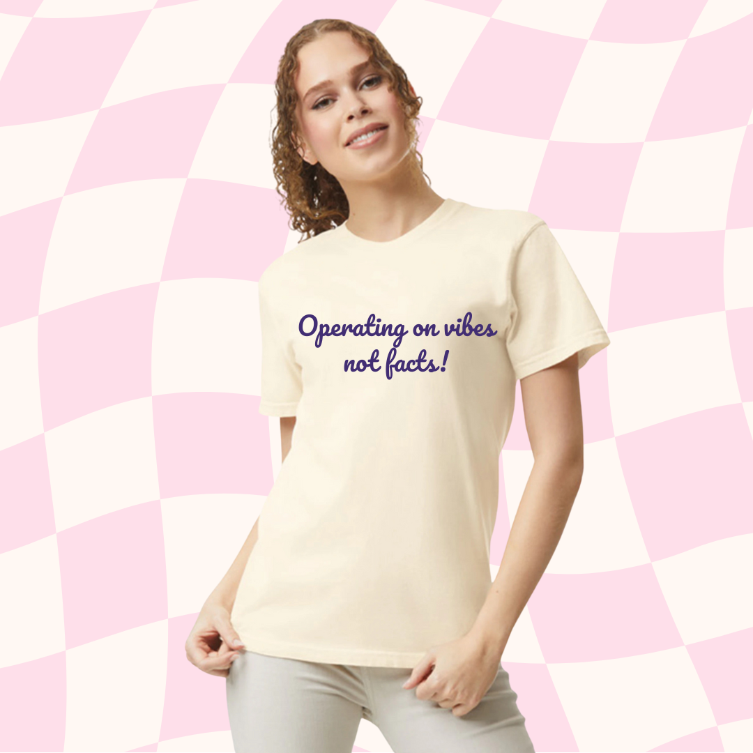 Operating on vibes not facts! Embroidered Tee