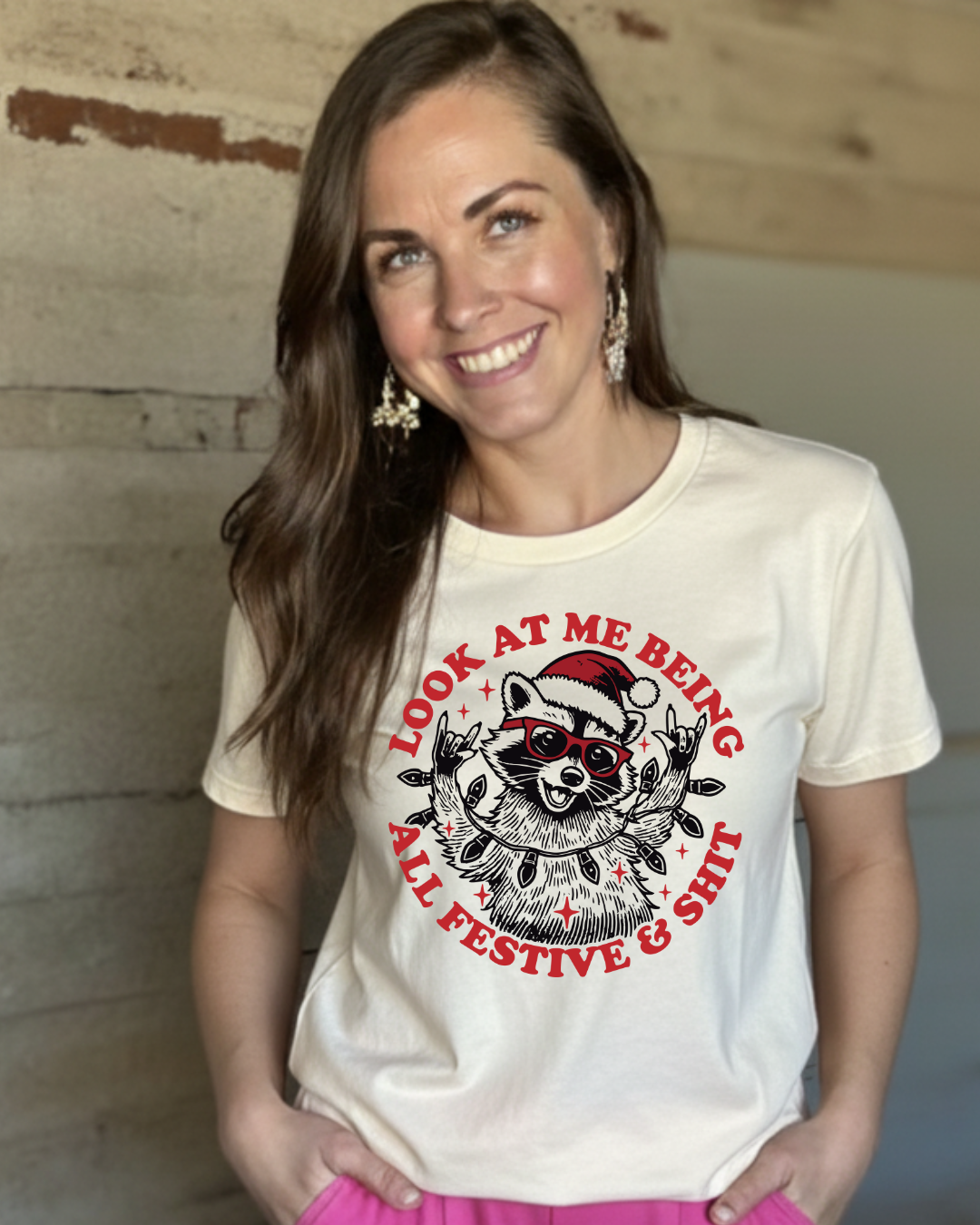 Festive & Sh*t Raccoon Christmas Tee | Funny Holiday Shirt