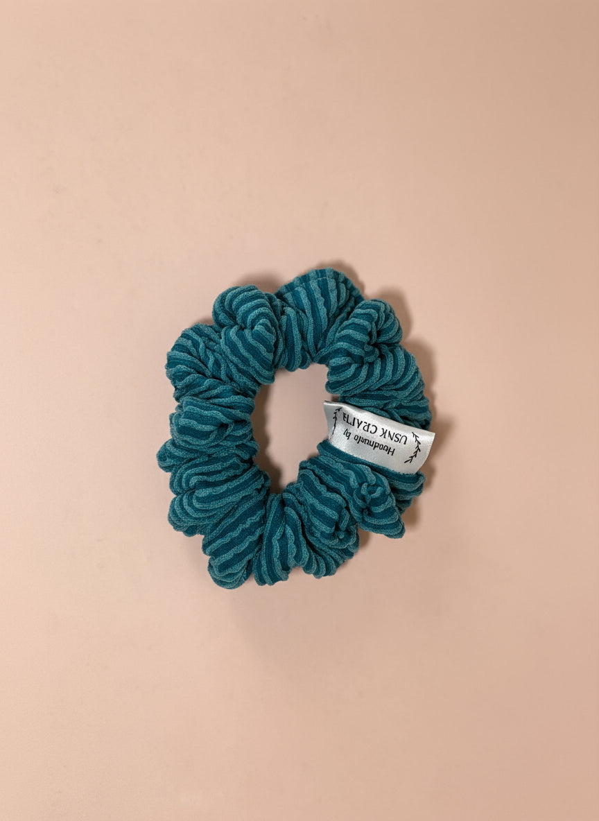 Teal Ribbed Scrunchie | Lightweight Hold for Thin & Fine Hair