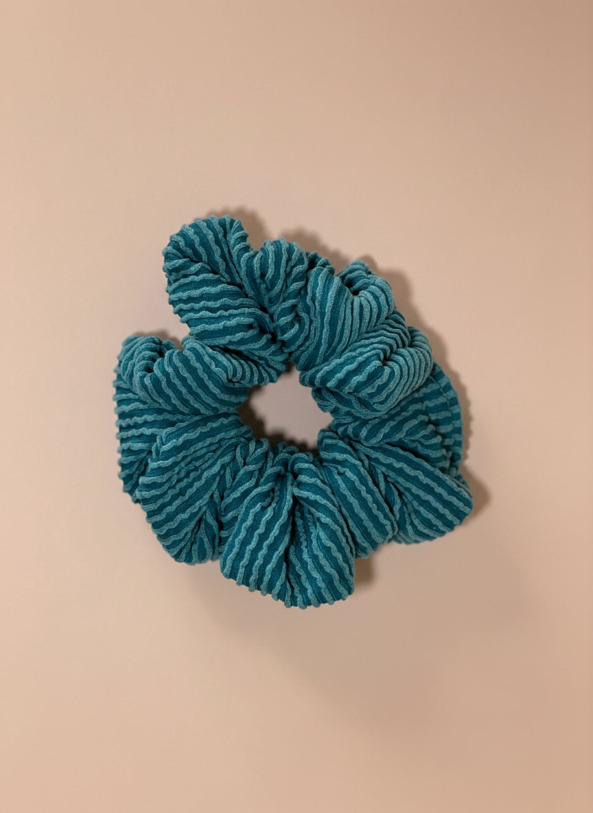 Teal Ribbed Scrunchie | Strong Stretch for Long & Thick Hair