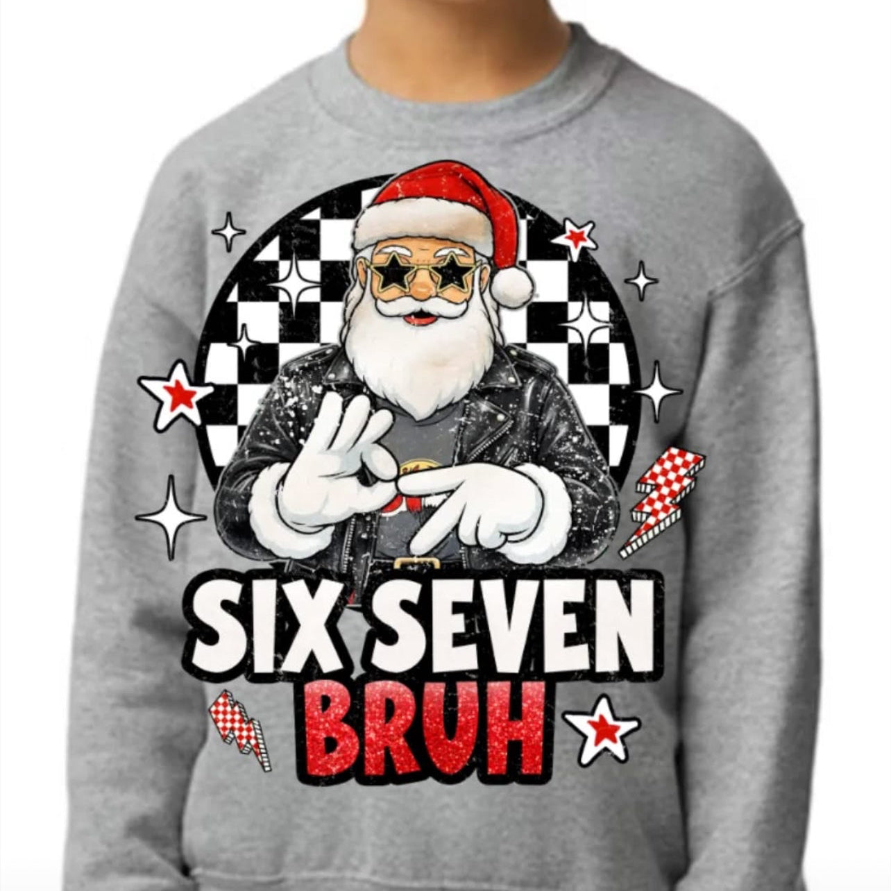 “Six Seven Bruh” Santa Crewneck | Kids Christmas Sweatshirt