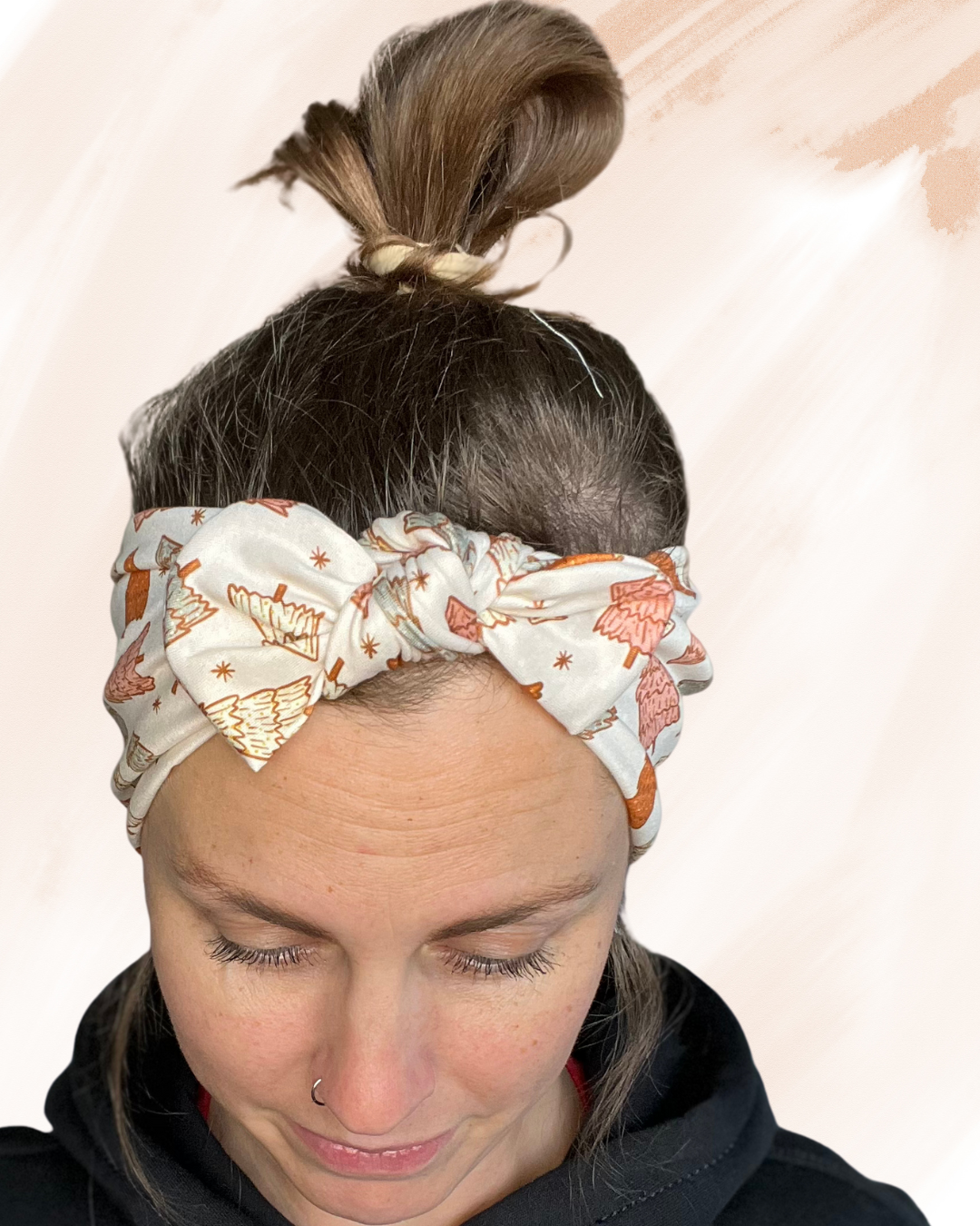 Rustic Christmas Tree Vibes Headband – Creamy Stretch with Removable Bow