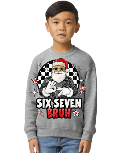 “Six Seven Bruh” Santa Crewneck | Kids Christmas Sweatshirt