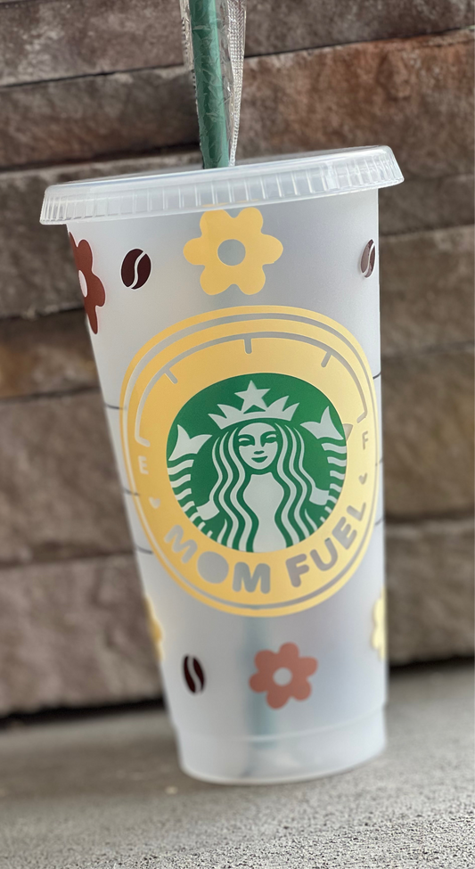 Starbucks cup with decorative straw holder