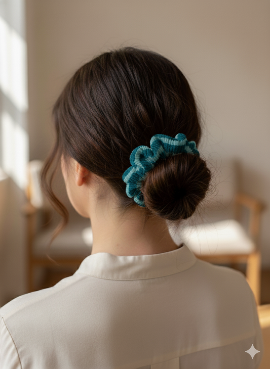 Teal Ribbed Scrunchie | Lightweight Hold for Thin & Fine Hair