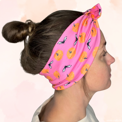 Pink Halloween Pumpkins & Bats Headband