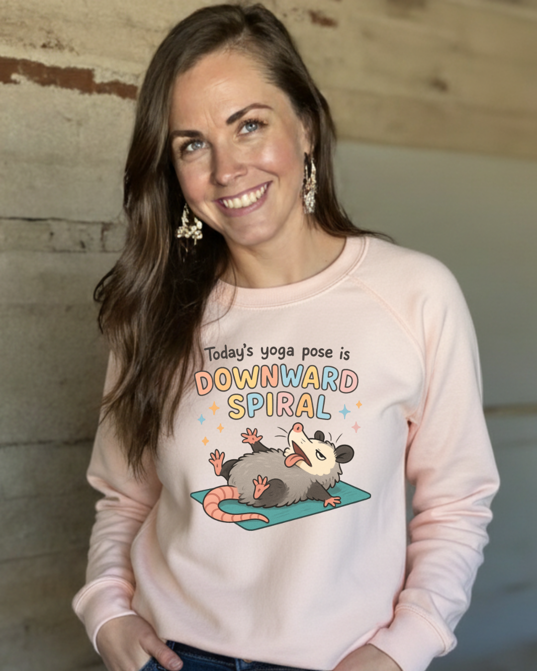 Downward Spiral Possum Sweatshirt | Funny Yoga & Mental Health Humor