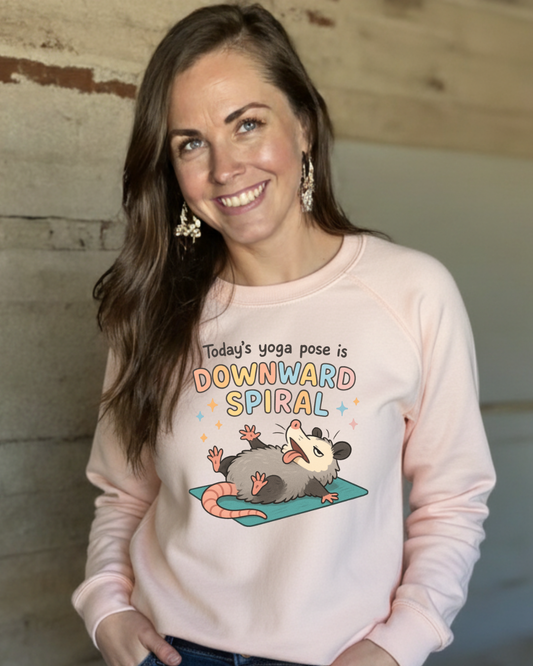 Downward Spiral Possum Sweatshirt | Funny Yoga & Mental Health Humor