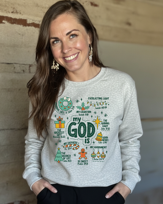 “My God Is…” Christmas Scripture Sweatshirt | Faith-Based Holiday Crewneck