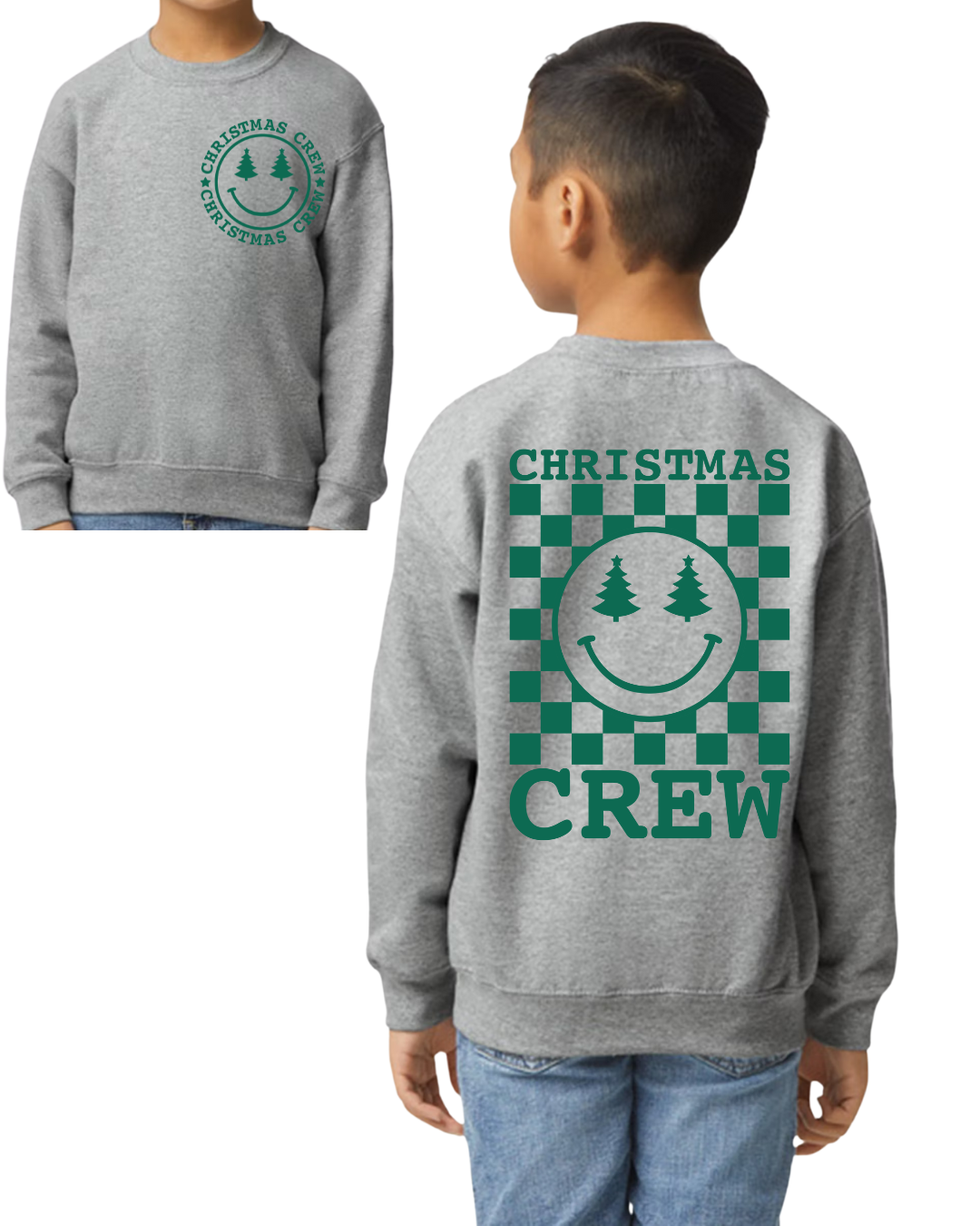 Kids “Christmas Crew” Checkerboard Sweatshirt | Youth Holiday Pullover