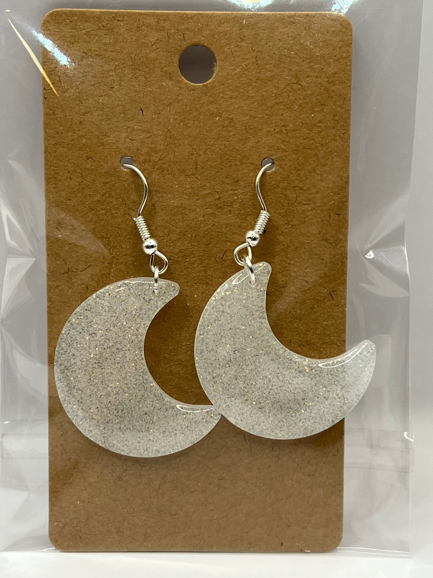 White Glitter Moon Earrings