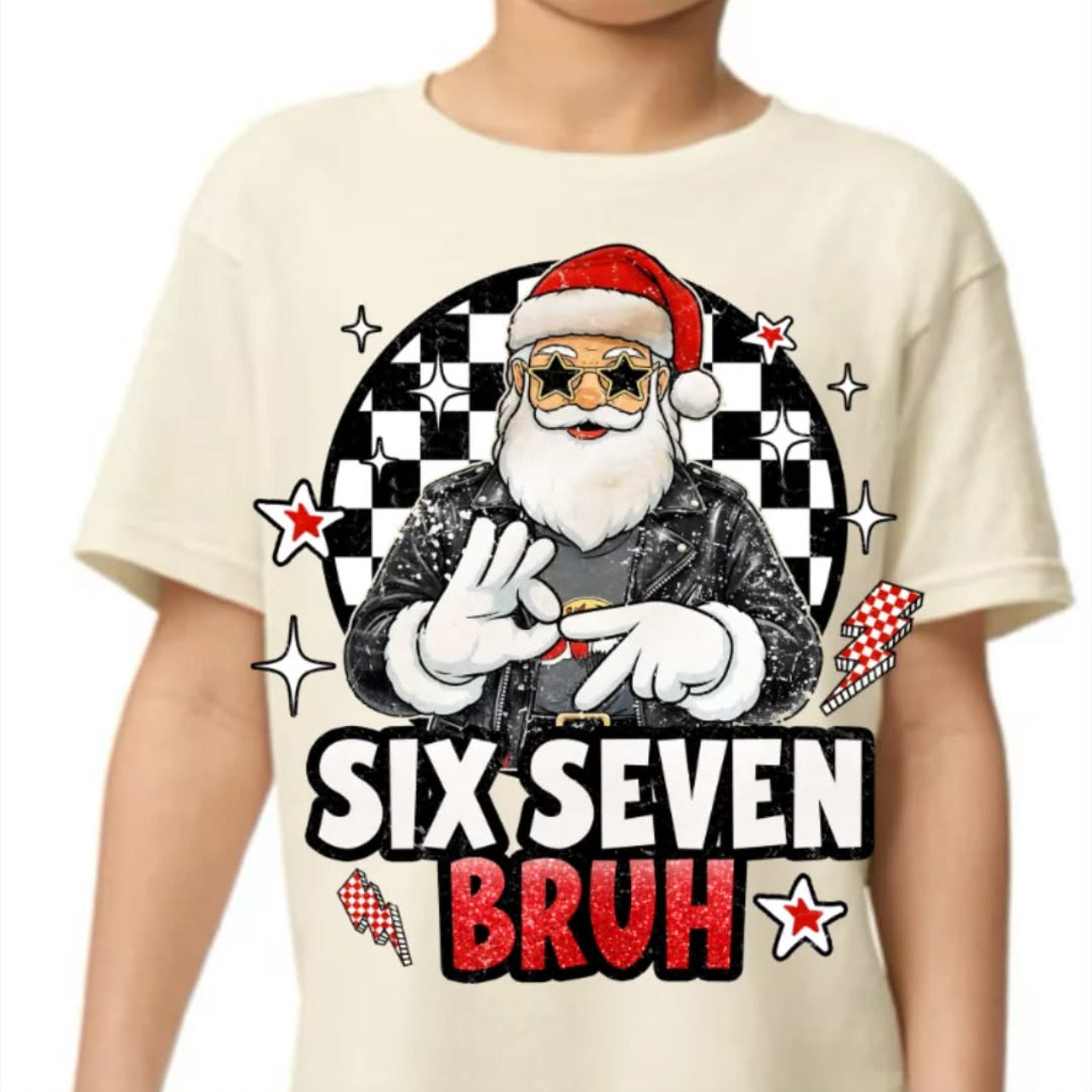 “Six Seven Bruh” Kids Christmas T-Shirt | Cool Santa Holiday Tee