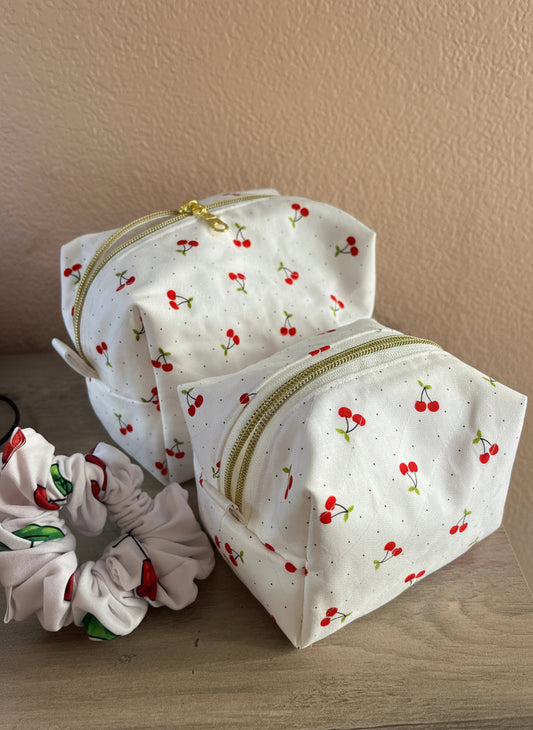 Cherry On Top Zipper Pouch Set | Handmade Makeup & Storage Bags