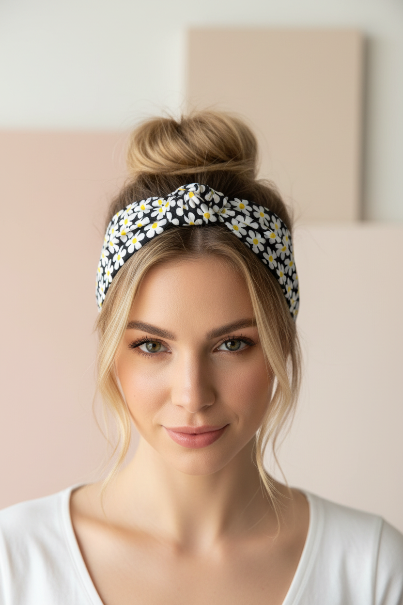Daisy Headband for Women - Black Floral Headband Hair Accessory