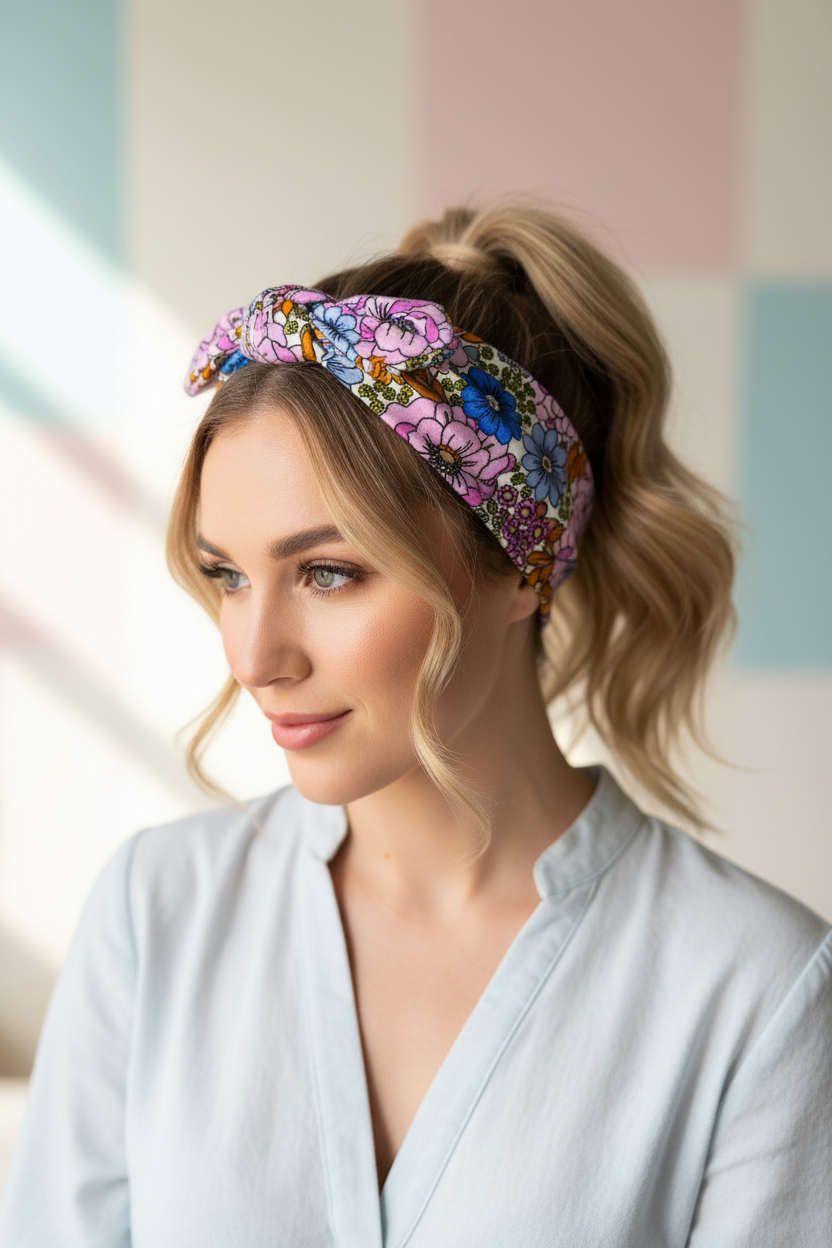 Floral Headband for Women - Colorful Pink Blue Yellow Headband Hair Accessory