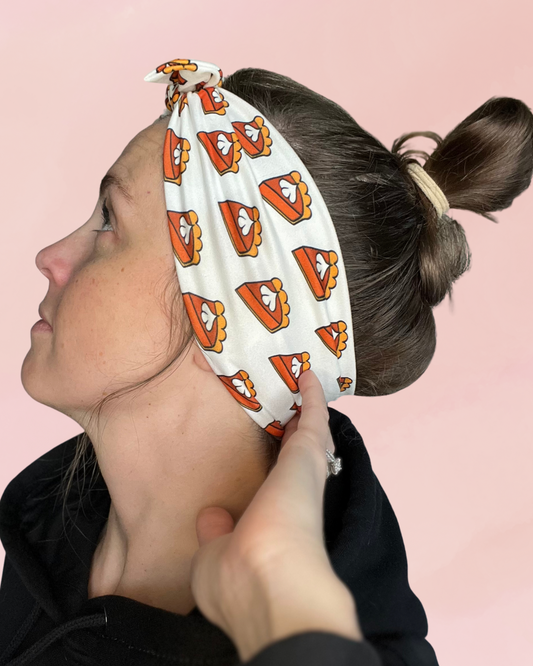 Pumpkin Pie Headband | Thanksgiving Hair Wrap with Removable Bow