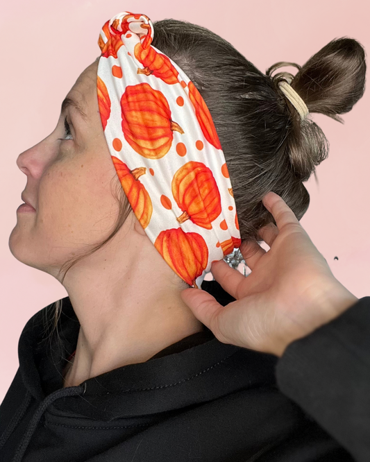Pumpkin Dot Knot Headband | Fall Hair Wrap with Removable Bow