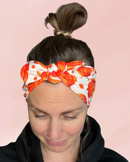Pumpkin Dot Knot Headband | Fall Hair Wrap with Removable Bow