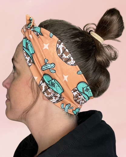 Cowgirl Cactus Knot Headband | Soft Stretch Western Hair Wrap
