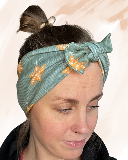 Frosted Star Headband – Ribbed Knit with Removable Bow