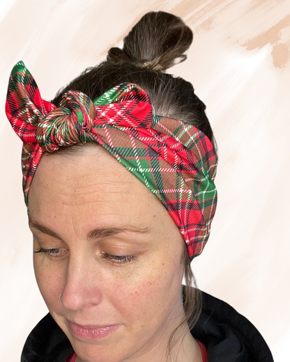 Tartan Tidings Headband – Classic Holiday Plaid with Removable Bow