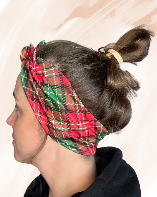 Tartan Tidings Headband – Classic Holiday Plaid with Removable Bow