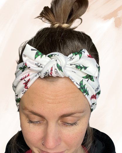 Buffalo Plaid Tree Headband – Festive & Cozy with Removable Bow