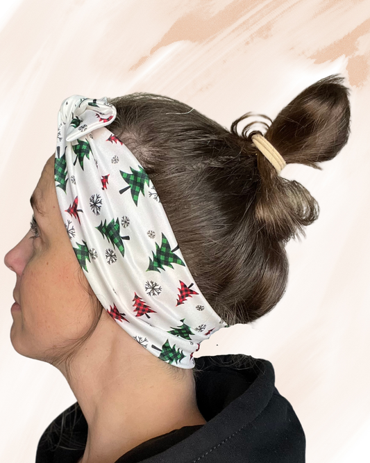 Buffalo Plaid Tree Headband – Festive & Cozy with Removable Bow