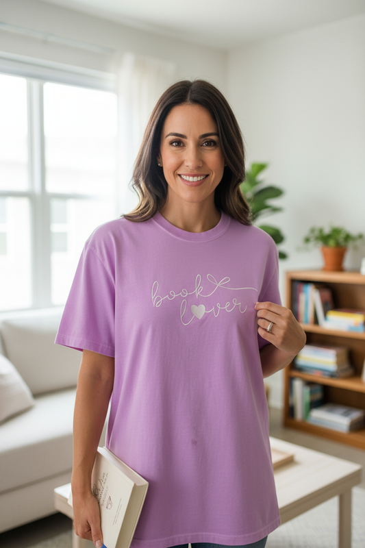 Book Lover embroidered t-shirt on woman
