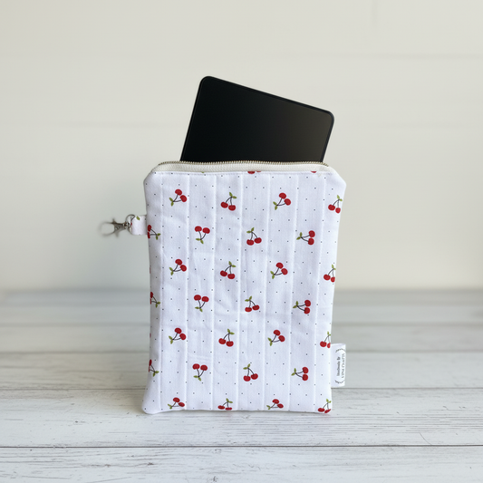 Cherry print kindle sleeve with top zipper